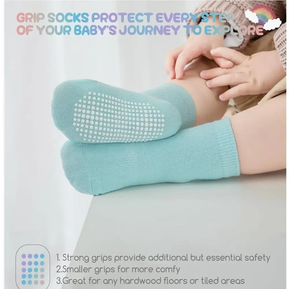 Baby Toddler Socks Grip Non Slip Boys Girls Cotton 12 Pack for Kids Ankle...